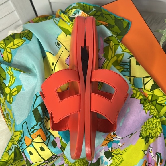 HERMES l Authentic Oran Sandal in Rose Vermillon Summer Orange Designer 36.5 - Picture 6 of 15